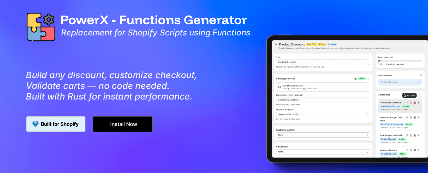 PowerX Functions Creator — Replacement for Shopify Scripts